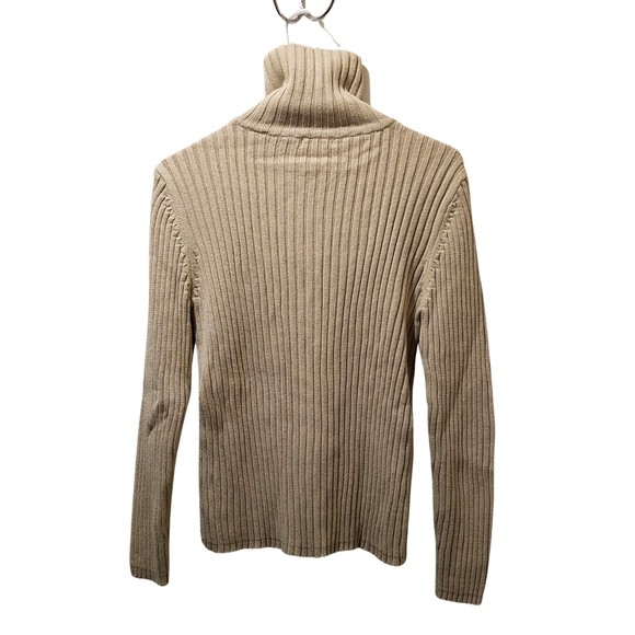 Jennifer Moore Beige Full Zip Stretch Ribbed Cotton Sweater Size L - Picture 2 of 3